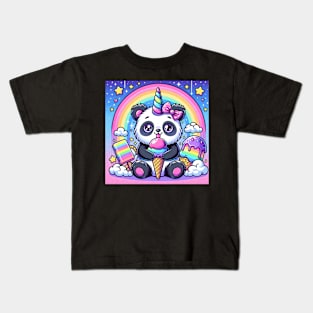 Unicorn Panda Eating Ice Cream Kids T-Shirt